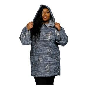 K + Glam Hoodie Tunic Top Gray Distressed Ripped Oversized Streetwear Grunge 2X